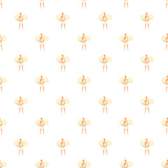 Fototapeta premium Seamless pattern featuring a cute cupid character drawing with wings and a bow