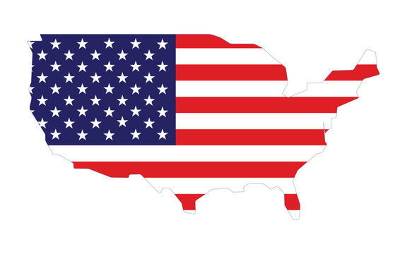 United states of america map with american flag overlay on transparent background, isolated vector illustration