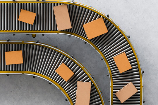 3D overhead parcel routing across twin roller curves