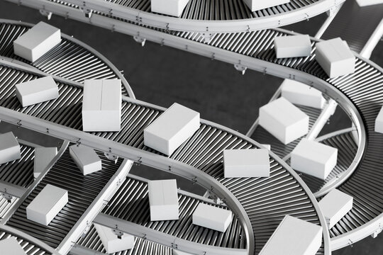 3D monochrome parcel system with looping roller belts