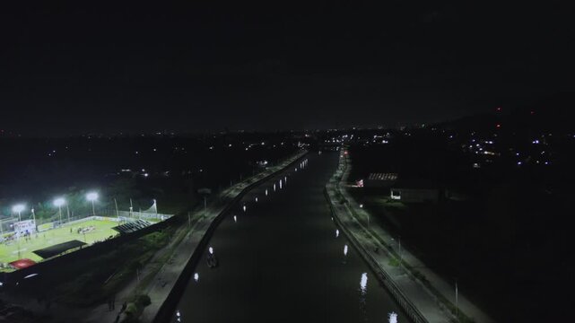 Aerial View of Canal at Night