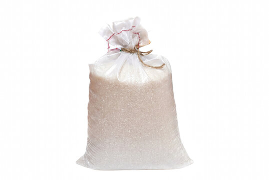 Large White Woven Sack Filled with Grains Tied with Twine