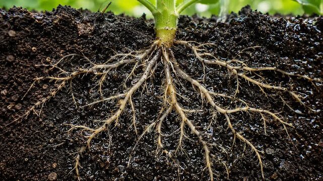 Root System Plant Soil Water Efficient Farming Growth Agriculture Underground Green Roots Soil Profile Fresh Water Nourishes Plant Growth