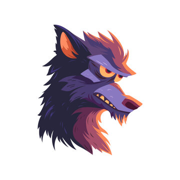 illustration of an angry wolf, cartoon character, illustration for prints on t-shirts or stickers