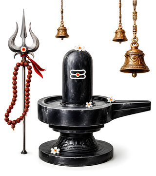 Indian Festival Maha Shivratri Shivling isolated on White Background	