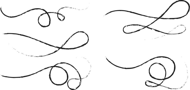 Hand drawn collection of curly swishes, swashes and wavy lines.