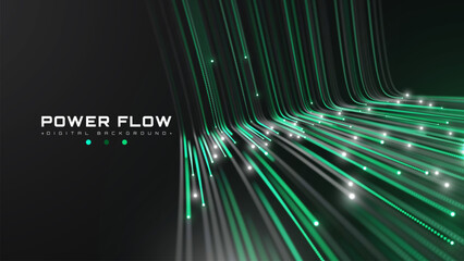 Fototapeta na wymiar Green Eco Energy Transfer Background, Modern Science With Cyber Digital Network. Fast Speed Glow Neon Beam Graphic Design And Bright Light Advance Future Power System Art.