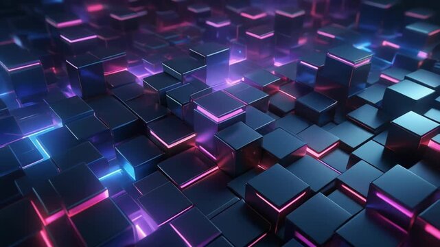 Futuristic Neon Cube Grid with Glowing Digital Technology Background