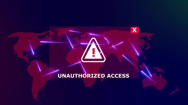 Cyber security alert: unauthorized access warning on global digital map hacking data breach network security