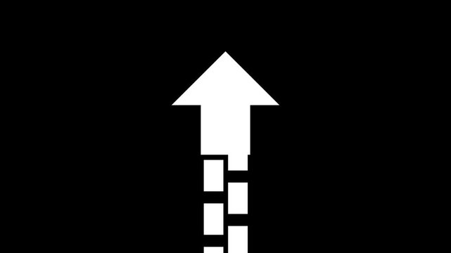 Dotted upward arrow icon animation isolated on black background