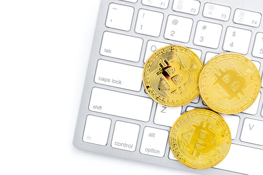bitcoin digital money for finance and online buy or sell white desk background top view mockup