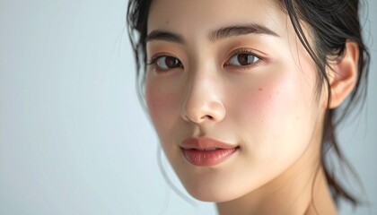 Fototapeta premium ナチュラルな美容ライフと健康的な輝き肌 / Japanese Young Woman Natural Wellness Lifestyle — Calm Glowing Flawless Skin, No-Makeup Fresh Look, Soft Natural Light, Cinematic Beauty Commercial, Versatile Stock Photo, Ultra-