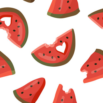 Vector seamless pattern with ripe watermelon slices. Suitable for juice packaging, stickers, and summer labels.
