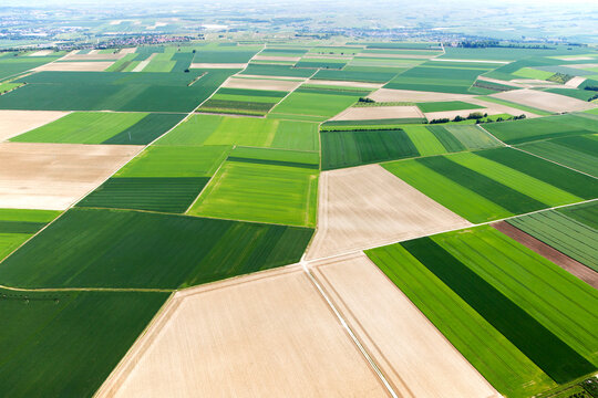 Aerial view shows agricultural fields near Ingelheim in Germany