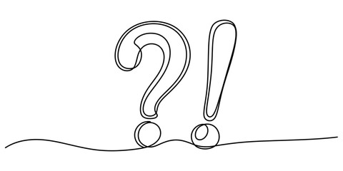 Fototapeta premium Continuous line drawing of question and exclamation marks