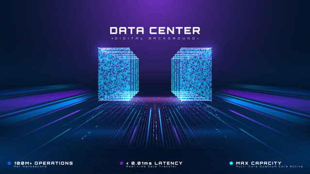 Cyber Data Center Background, Modern Technology Concept With Digital Network.