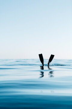 Man practicing free diving in the sea