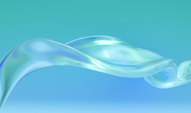 Abstract 3d rendering shows a flowing glass wave with copy space