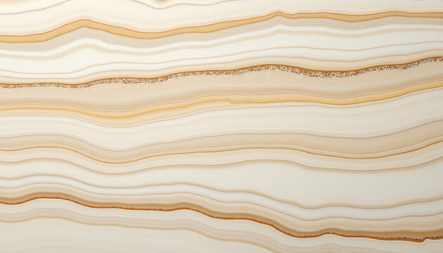 Cream and gold abstract agate background, natural stone texture with organic wavy bands, elegant marbled pattern, luxurious surface design, decorative backdrop for interiors.