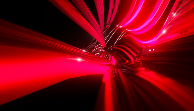 Abstract dynamic red glowing lines in motion