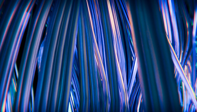 Dynamic abstract blue fiber strand and glowing light texture