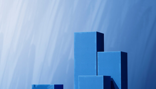 Abstract modern blue geometric block composition