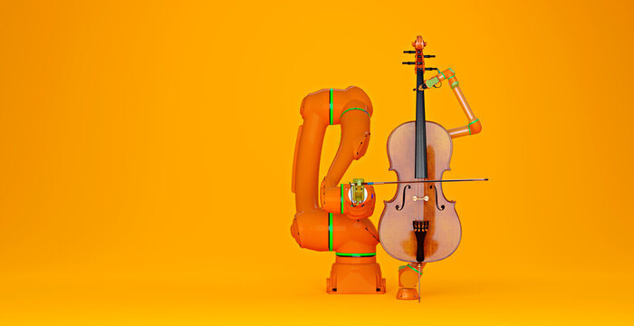 3D render of robotic arm playing violin