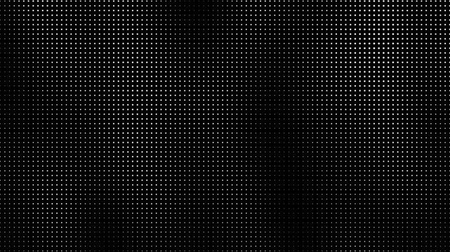 Animated abstract technology random dots and grid 4K on black background. Loop background. Led halftone and moire effect flickering dots on dark background 4K