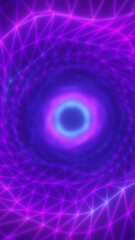 Futuristic purple digital portal with glowing blue center, polygonal mesh, and abstract network lines. © Bolbik
