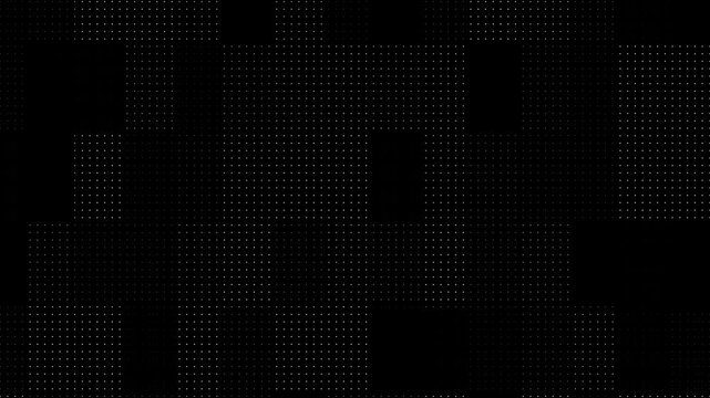 Animated abstract technology random dots and grid 4K on black background. Loop background. Led halftone and moire effect flickering dots on dark background 4K