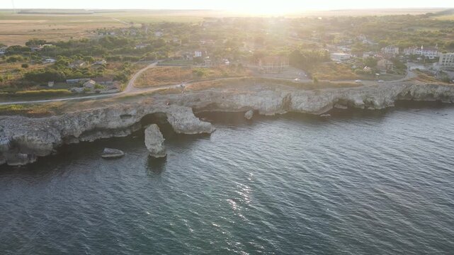 Aerial view of Black sea coast near Tyulenovo village, Dobrich Region, Bulgaria