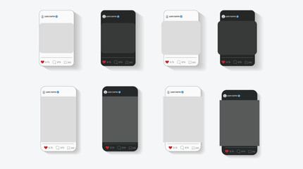 Fototapeta premium Social media interface post templates bundle with dark and light mode vector. 