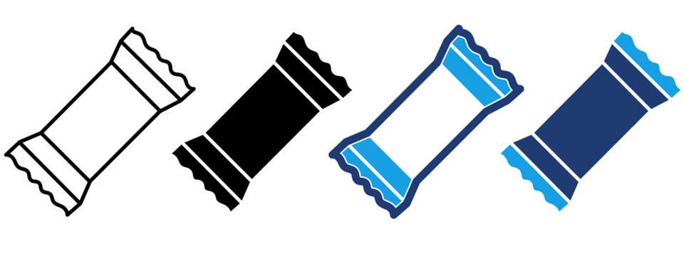 Chocolate Candy Bar icon pack. Containing Outline, Glyph, Flat Blue, and Duotone styles.