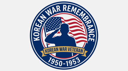 Fototapeta premium Veteran Saluting the Flag Badge Emblem Vector Design for Korean War Remembrance