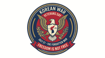 Fototapeta premium Patriotic Eagle Emblem Badge Flat Design for Korean War Veterans Day Design