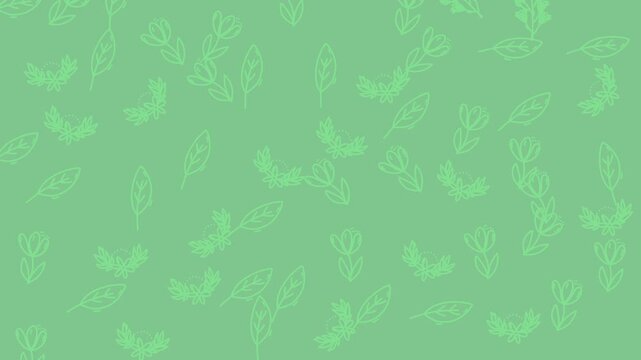 Seamless green botanical pattern with hand-drawn leaves and herbs