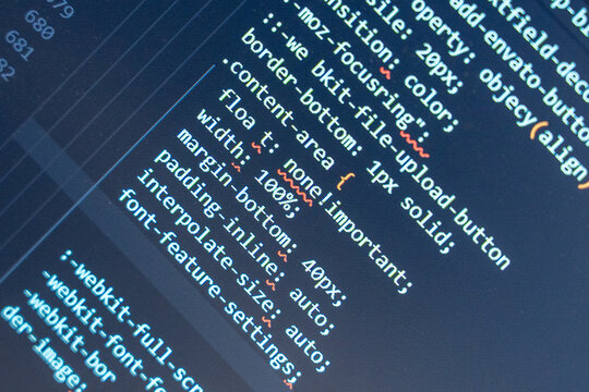 Displaying css code on a dark screen for web development and programming