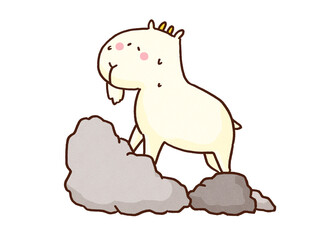 Obraz premium Goat sweating while climbing a steep cliff, challenging difficulties or effort concept