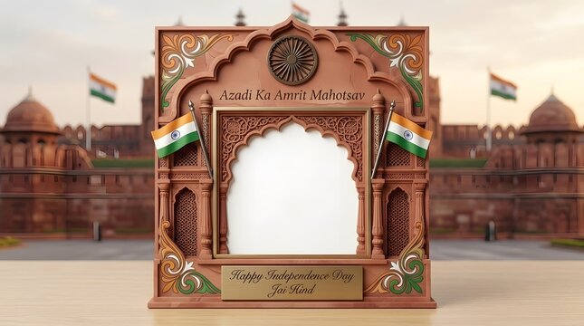 Indian independence day photo frame with red fort background