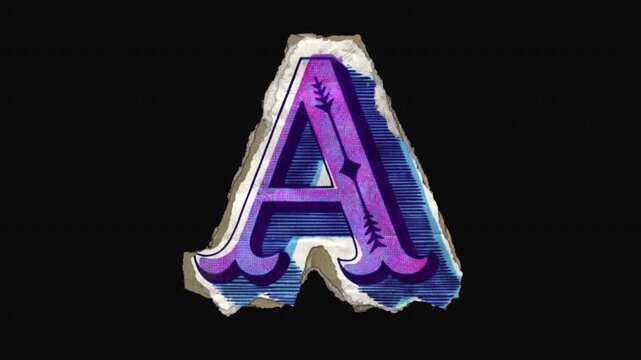 A pack of 26 vibrant drag and drop vintage lettering in a paper riso print style with individual letters that animate into place from torn paper pieces.
