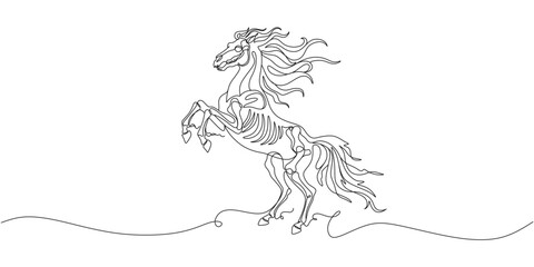 One Line Drawing of Rearing Skeleton Horse, Continuous Line Vector Art of Zombie Stallion © Art Ris