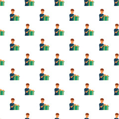 Fototapeta premium Boy receiving and opening a present in a repeating seamless pattern
