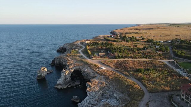Aerial view of Black sea coast near Tyulenovo village, Dobrich Region, Bulgaria