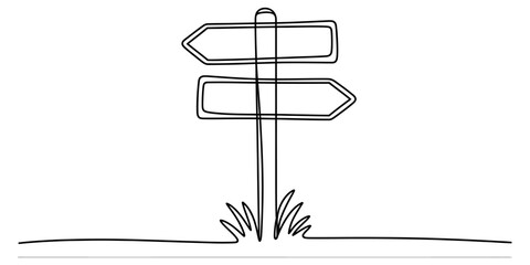 Continuous line drawing of a wooden road signpost © Purnima
