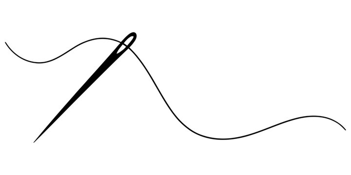 Sewing needle with black thread illustration