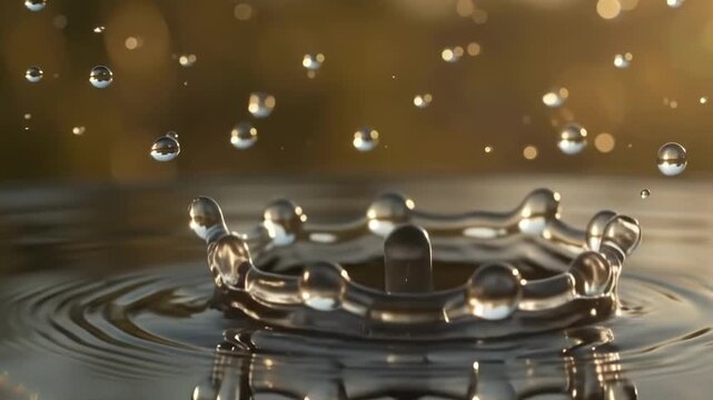 Water droplet splash creating a crown shape in liquid