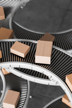 3D curved package transport on an industrial roller conveyor