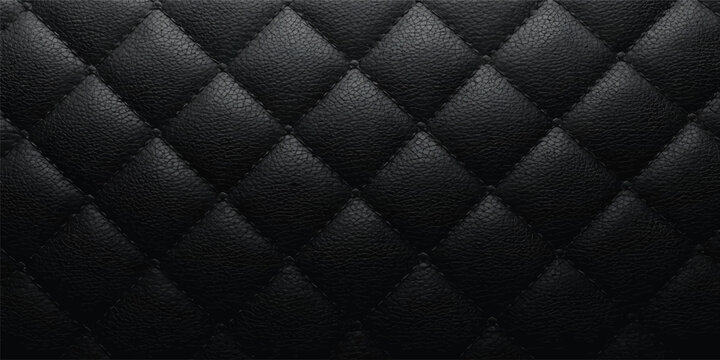 Luxury Black Quilted Leather Texture Background with Diamond Stitch Pattern, Premium Upholstery Material, Elegant Dark Seamless Surface