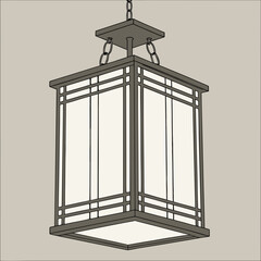 Modern hanging lantern light fixture with square frame and glass panels lighting fixture lighting © Koli
