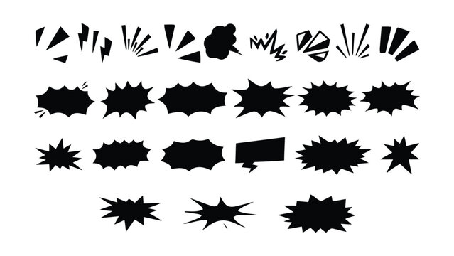 Collection of various comic book style speech bubbles and explosion effects